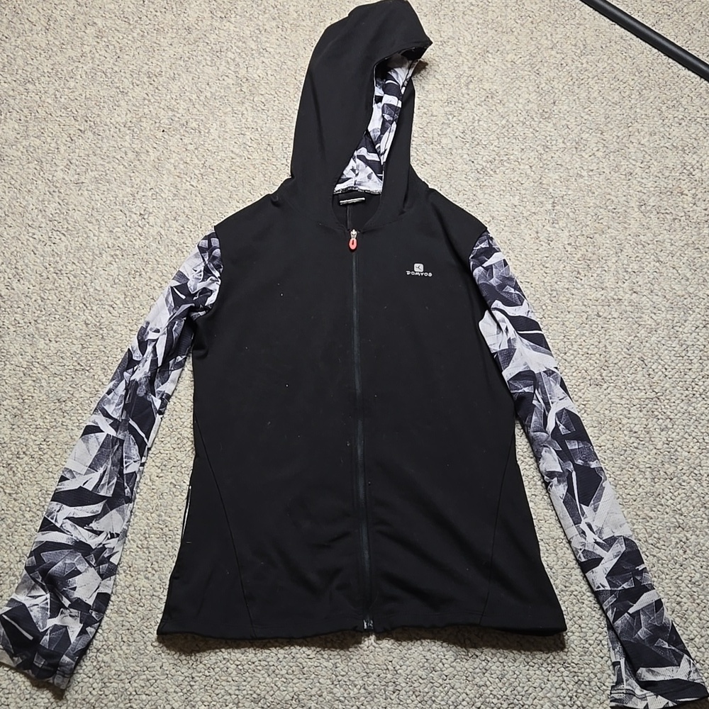 Domyos Zip Up Thin Black & Marble Hoodie